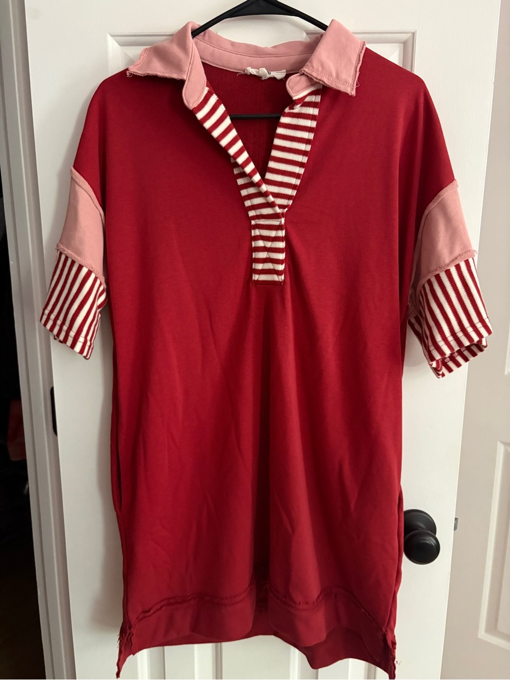 NWOT Entro Women’s Red Polo-Style Tunic Dress with Pink Accents Size S